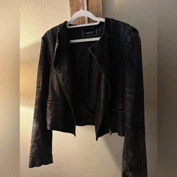 BNCI by Blanc Noir Faux Vegan Washed Leather Jacket L - Picture 3 of 16